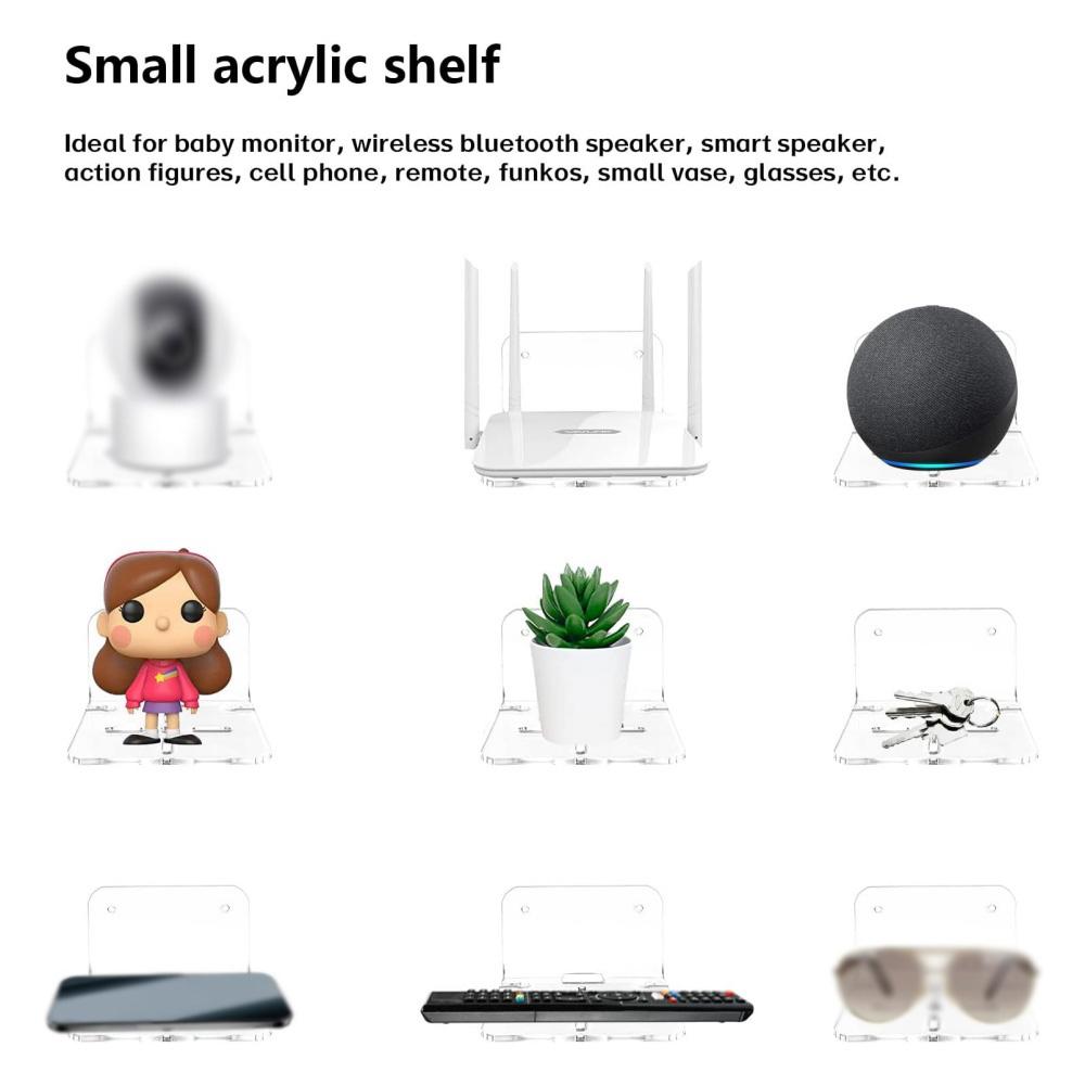 3PCS Acrylic Wall Shelf Universal Adhesive Shelves for Monitor Cameras Speakers Small Float Shelf for Bedroom Living