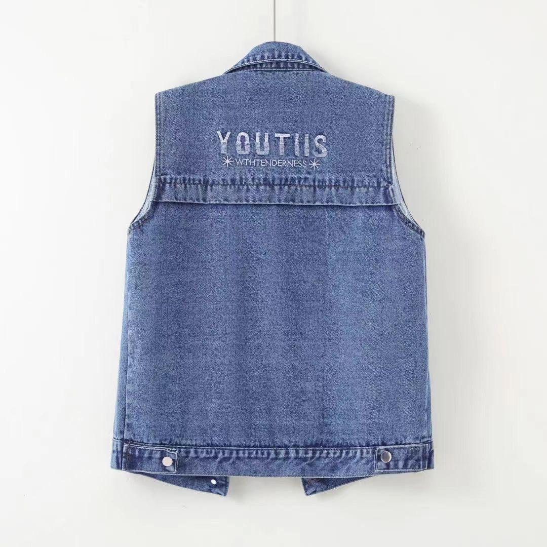 Générique Femme mode décontracté Denim gilet mode moyen Long manteau col rabattu manteau sans manches Denim veste Doudoune Homme Sans Capuche (Blue, S) Confortable Nuit Vestes femme