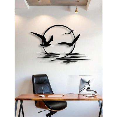 Metall-Wandkunst Sonne Möwe Silhouette Modernes Wohnaccessoire für Wohnzimmer Garten Einzigartiges Einweihungsgeschenk Vogel-Wandskulptur