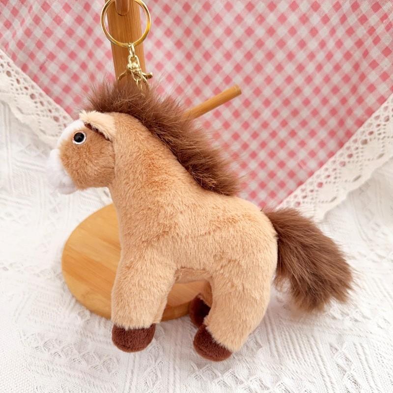 Plush Toys Pony Figurine With Silver Keychain And Beads For Animal Lover Gift