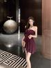 Purple Halter Neck Bandeau Dress: Elegant Pleated, Waist-Cinching, Slimming Skirt for Women