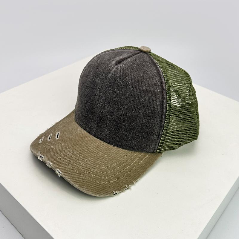 New Unisex Block Broken Baseball Hats Distress Breathable Mesh Sunshade Retro Trucker Caps Versatile Simple Fashion