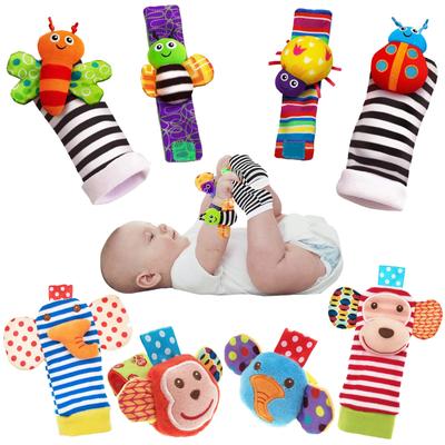4 TEILE/SATZ Baby Rassel Spielzeug Nette Kuscheltiere Handgelenk Rassel Fuß Finder Socken 0 ~ 12 Monate Für Kleinkind Junge mädchen Neugeborenen Geschenk