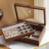 Walnut Color Double-decker Jewelry Box Necklace Earrings Box Cover Carry Oxide Jewelry Delicate Solid Wood Jewelry Box