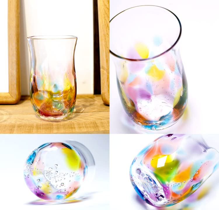 Hizen Bidoro Sake Rock Rainbow Old Fashioned Tumbler Made in Japan Gift Glass, Glass, [Traditional Craft/Blown Glass/Gift/350ml] (Celebration Present)