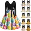 Women's Casual Fashion V-neck Long Sleeved Retro Christmas Print Retro Dress