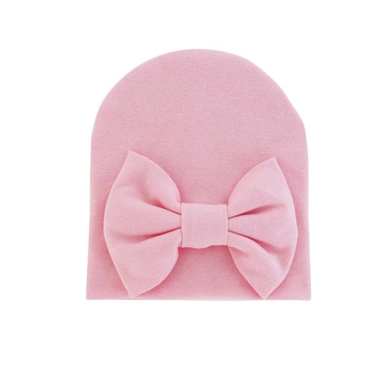 Cotton Solid Bowknot Beanie Newborn Baby Girl Knot Gorras Hat Bebe Bow Bonnet Warm Hat Double Layer Infant Cute Bow-tie Skullcap