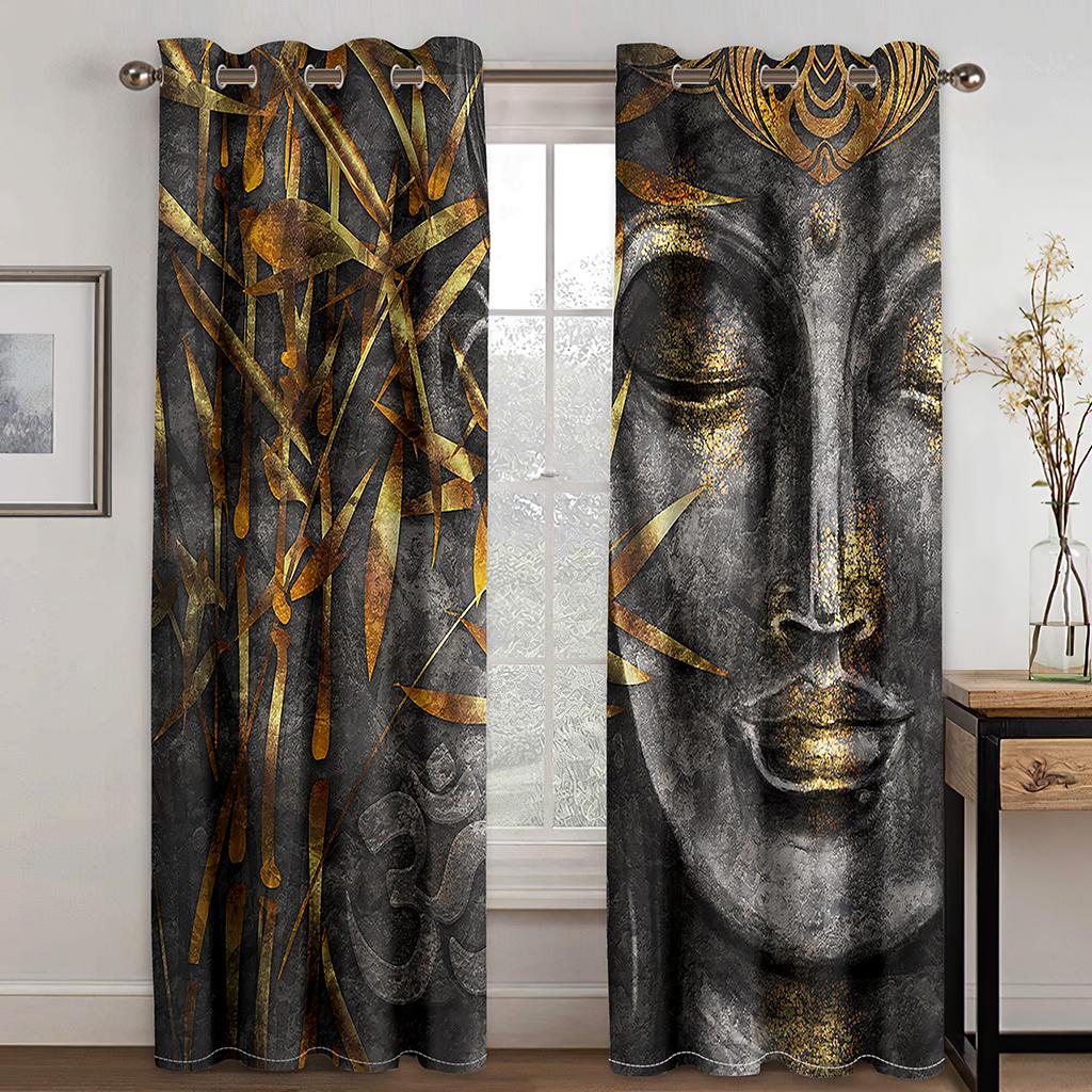 Svart Guld Farao Egyptisk Mormor Fri Frakt 2 Delar Tunna Skuggande Draperier Fönstergardin För Vardagsrum Sovrum Heminredning