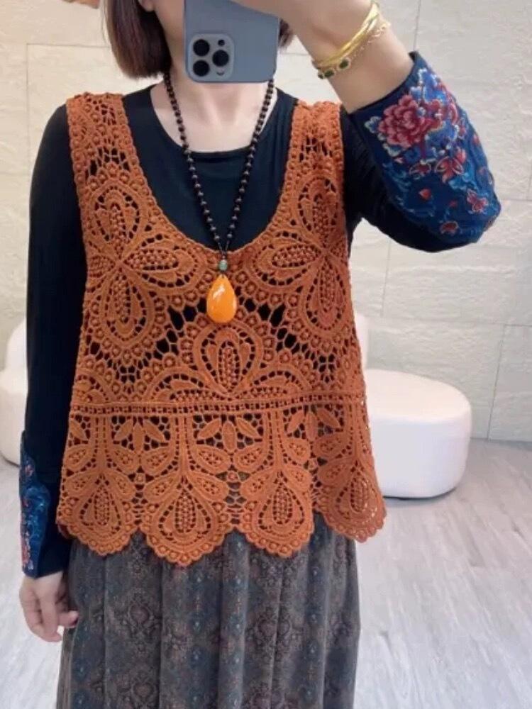 Z2005 Spring and Autumn Series Temperament Lace Embroidery, Vest Wear Foreign Style Loose and Thin Stacked Cotton Thread Vest