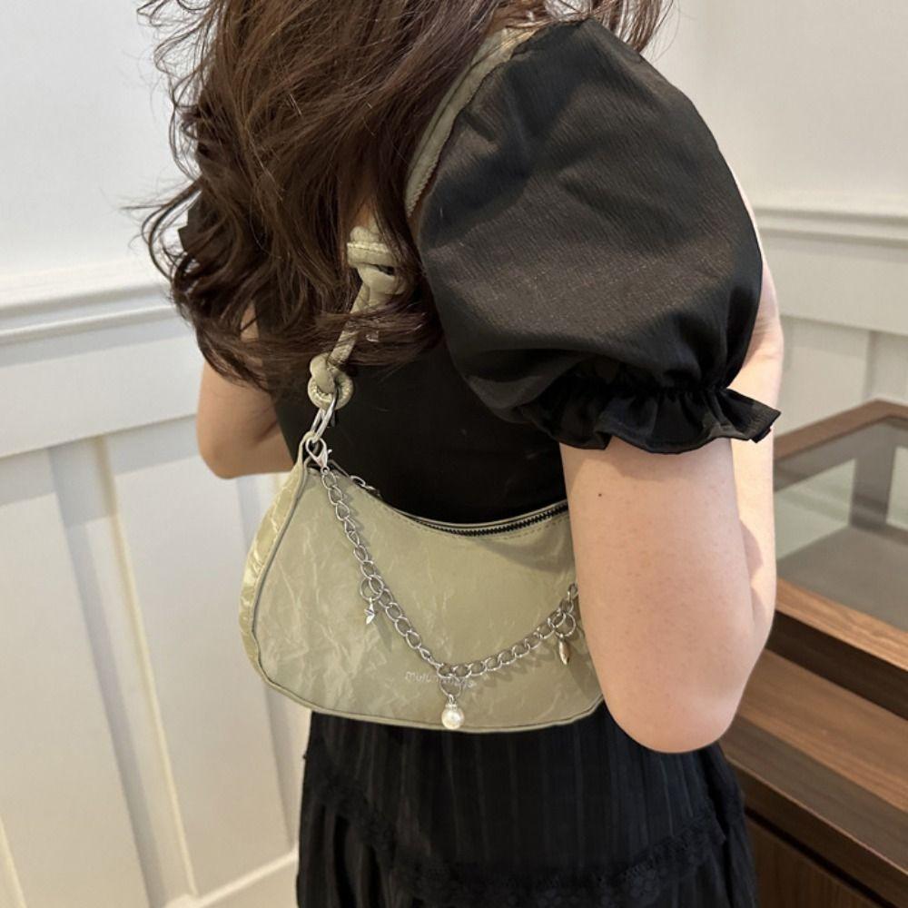 Metal Chain Simple Crossbody Bag PU Leather Shoulder Bag Fashion Hobos Handbag  Outdoor