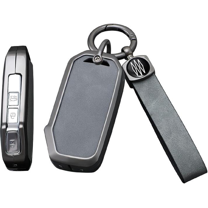

SANRILY Gray Metal Leather 3-4 Button Key Fob Cover Case Fit for Kia Soul EV6 Sportage Telluride Forte K3 Cerato Sorento Rio Rio5 Optima Keyless Key Gray -B
