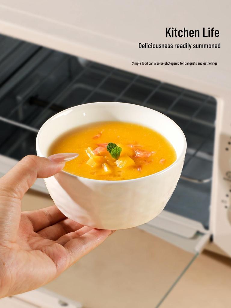 Set of 10 Ceramic Underglaze Rice Bowls - Cream Style, Ideal for Soup and Noodles (2025 New Design)