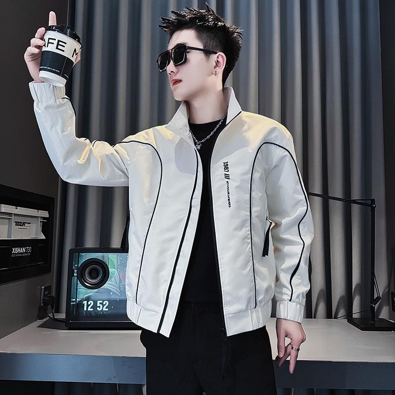 Men's Trendy Embroidered Stand Collar Jacket - Korean Style Casual Spring/Autumn Coat