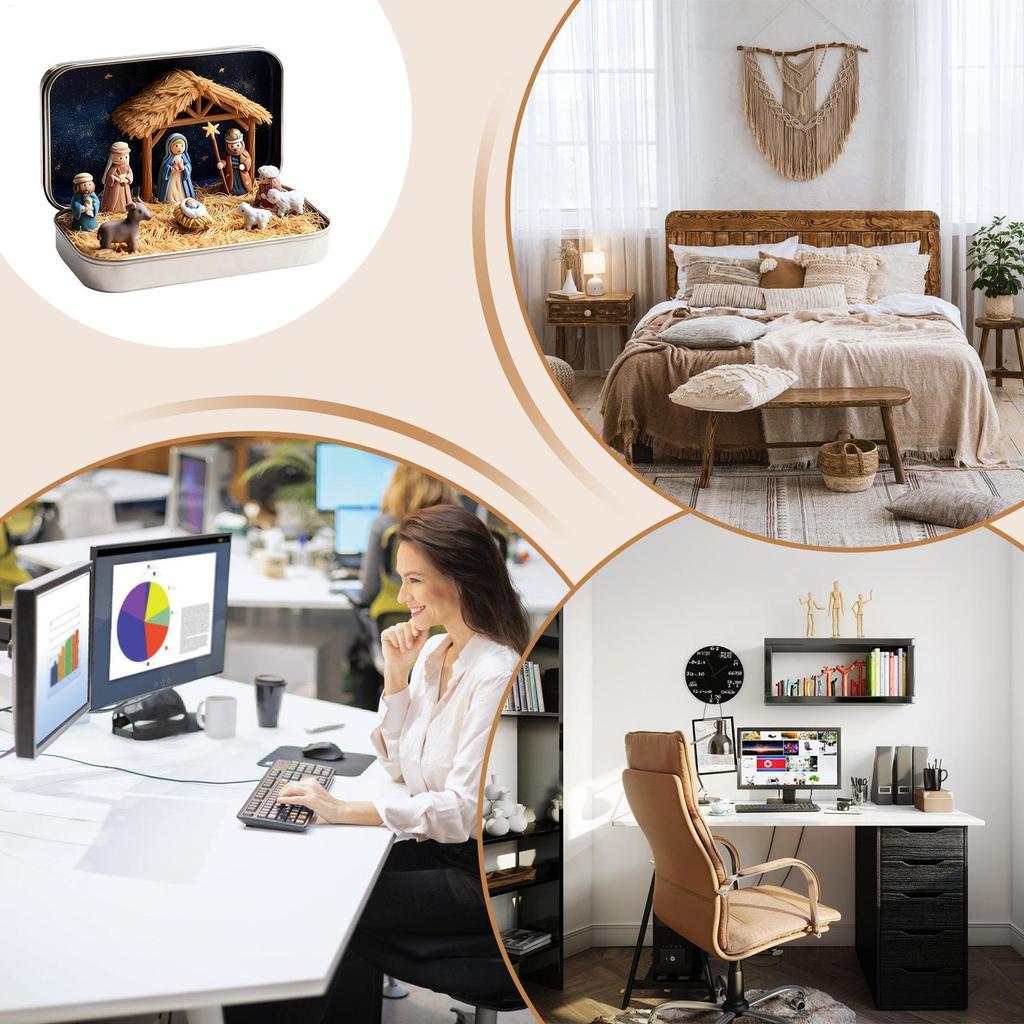 Miniature Nativity Set in Tin Box Desk Christmas Decor Tabletop Religious Ornament for Church Groups Collectors School Classroom