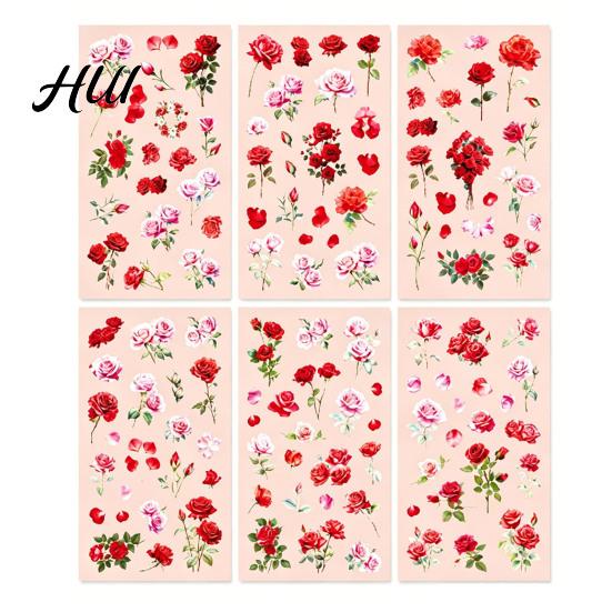 Floral Plant Decals 6 Sheets/Set Natural Flower Scrapbook Stickers, Waterproof PVC Plants Decals, Hand-painted Stickers Transparent Decorative for DIY