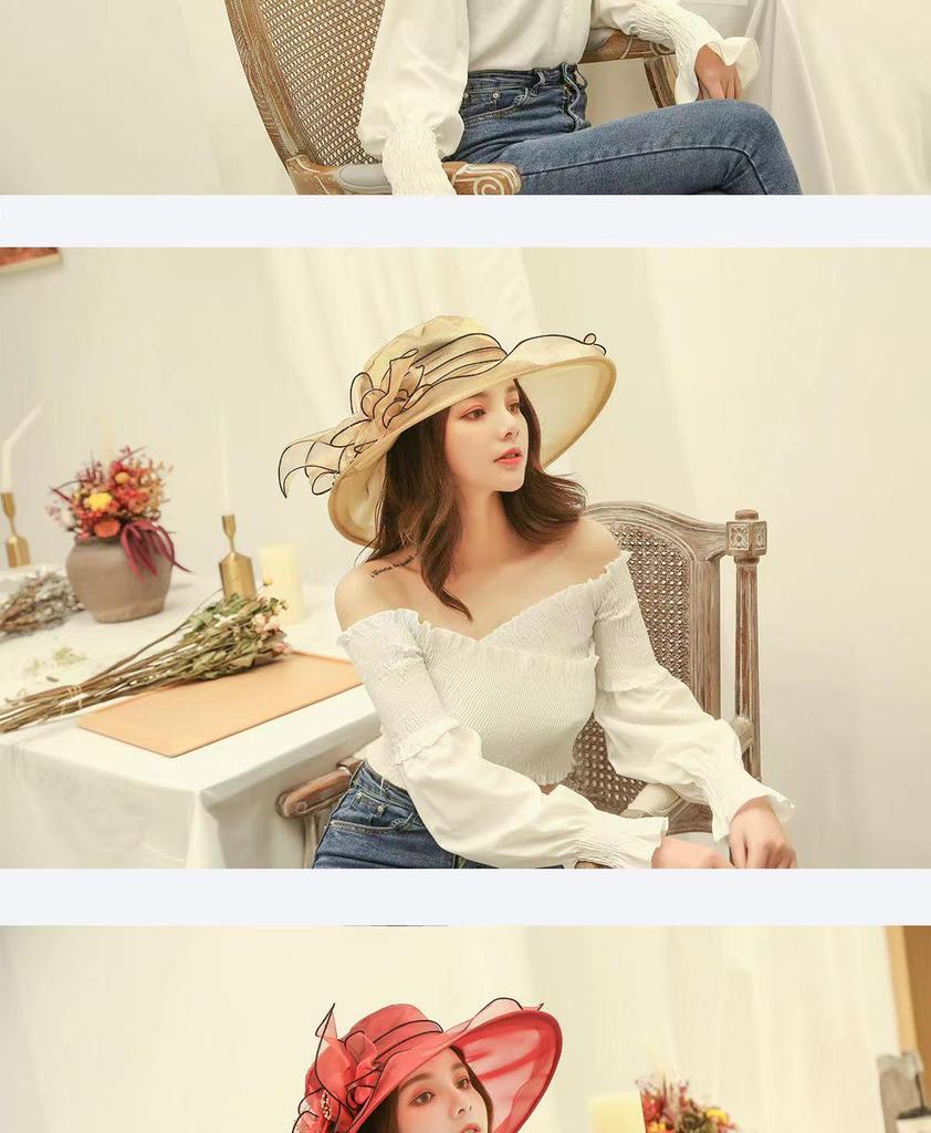 Women's Retro Organza Mesh Sun Hat - European & American Style for Summer Outdoors