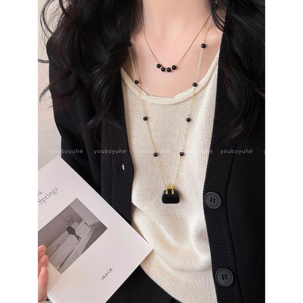 Korean-Style Tiger Eye Stone Layered Necklace: Women's Luxury Sweater Chain, Niche Exquisite Accessory