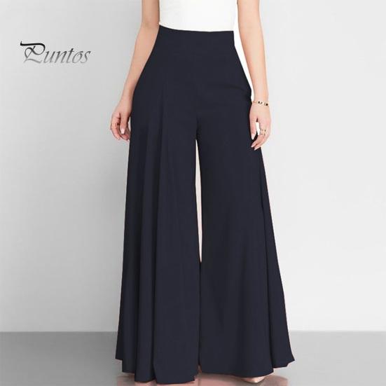 Solid Color Pants Women Elastic High Waist Wide Leg Casual Trousers Soft Comfortable Loose Fit Commuting Office Lady Workwear