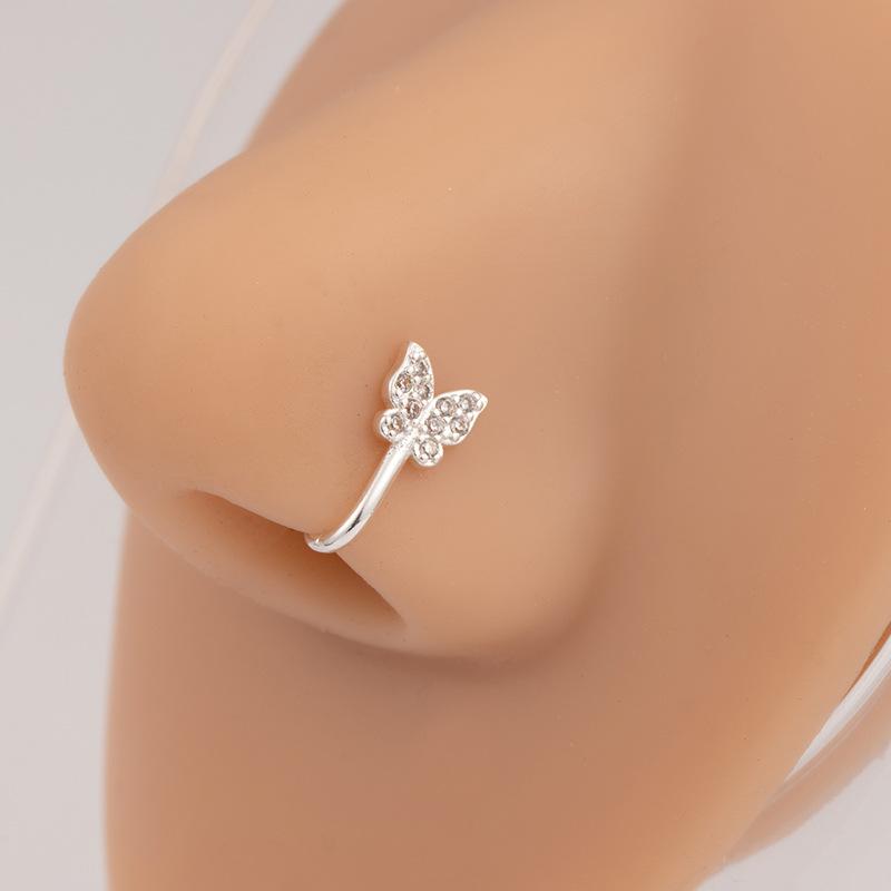 No Perforation Nose Ring Simple Gold Silver U-Shaped Nose Clip Butterfly Love Snowflake Diamond Nose Decoration Cartilage Clip