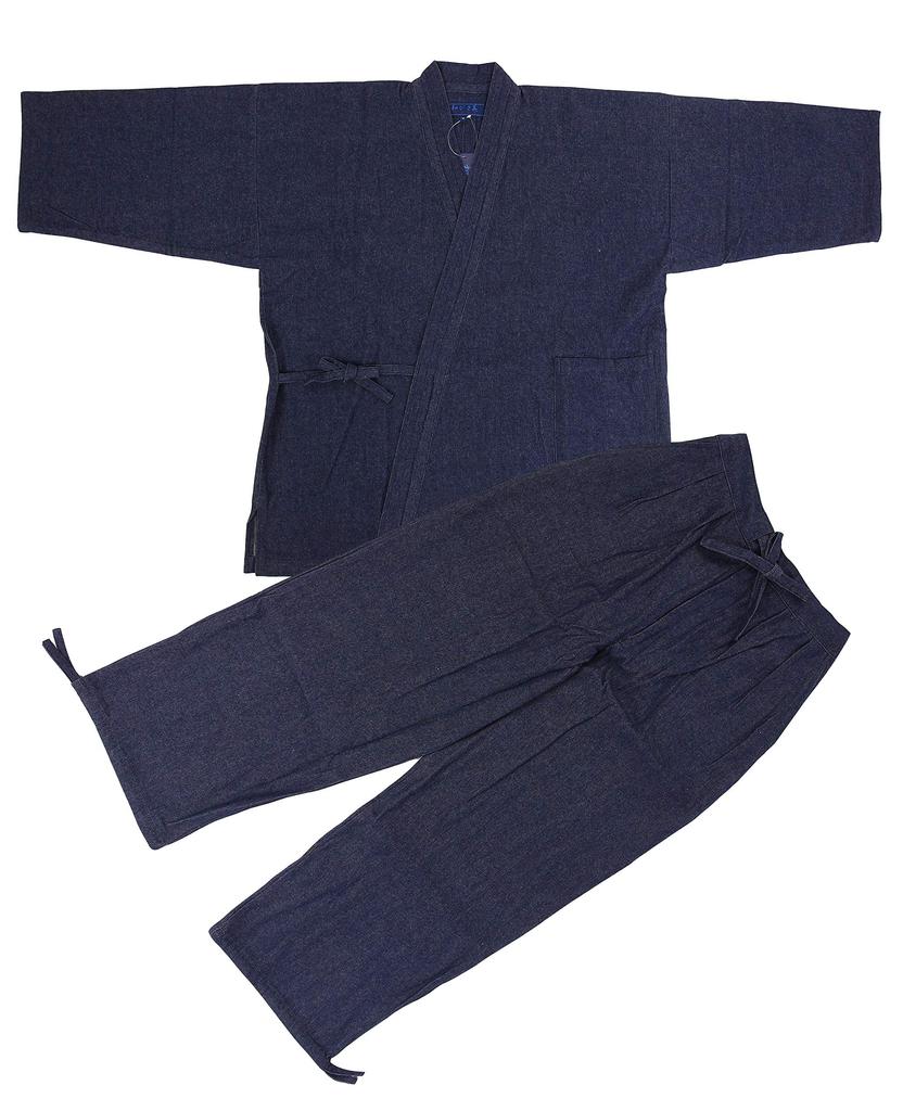 Samue denim fabric Sturdy yet soft Samue patterned all year round Wind God and Thunder God Wave Navy L [Edoten] (100% cotton) Men's