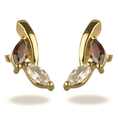[M6998] - Brincos banhados a ouro 'Celestina' vermelho branco - 12x5 mm