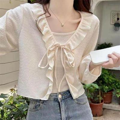 Women's French Ruffle Trim Shawl Cardigan & Camisole Set - Summer Sun Protection