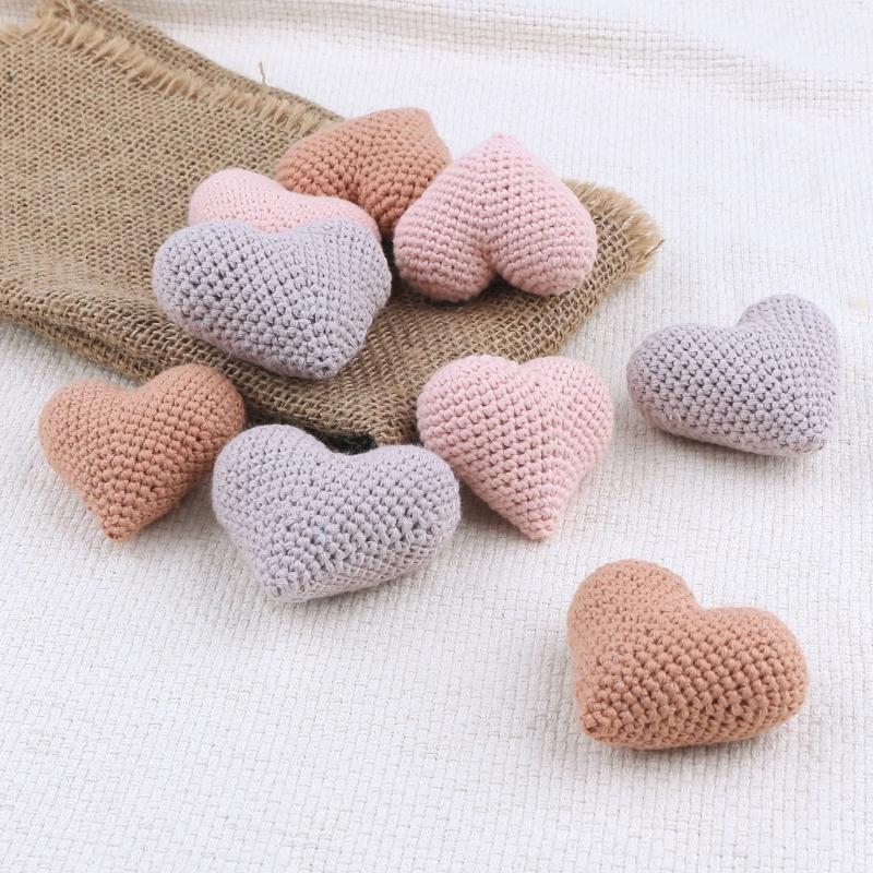 Cute Hearted-shaped Crochet Knitting Beads for Pacifier Chain Baby Photograph Props Baby Accessories Lightweight Gift