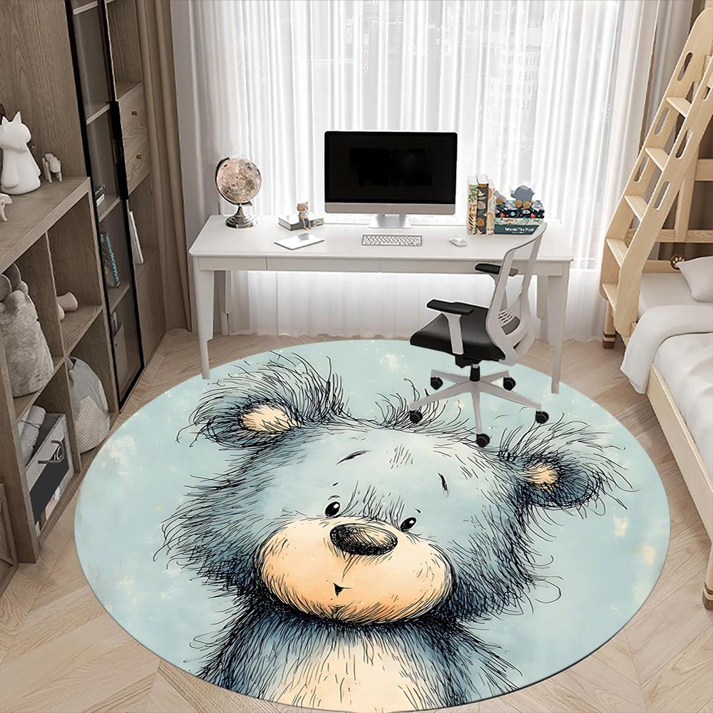 1pc Bear Cub Office Round Area Rug, Indoor Mat Suitable ForOffice, Under Office Chairs Bedroom Living Room Home Decor, Room Deco D029