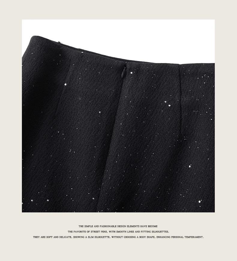 2024 New Gray High Waist A-Line Sequin Tweed Bodycon Mini Skirt for Women - Autumn/Winter Bestseller