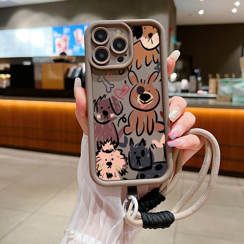

Funny Cats Graffiti Dog Lanyard Rope Soft Phone Case For Xiaomi Poco X6 X5 F5 X3 M6 Pro Mi 14 13 12 11 Lite 5G 13T 12T Pro Cover For Poco X6 5G