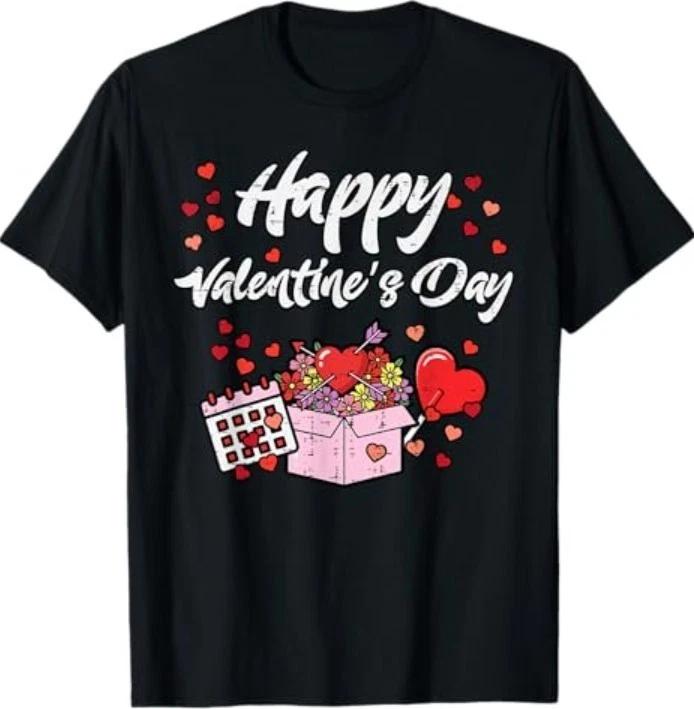 Happy Valentines Day Box Heart Calendar Women Men T-Shirt 2XL