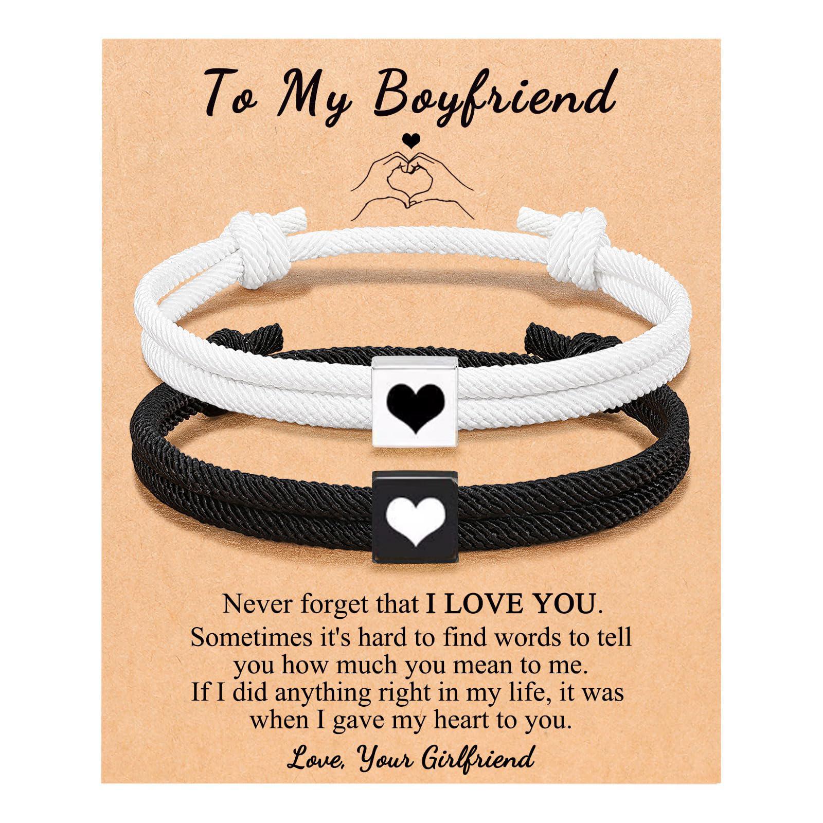 Couple Milan Rope Bracelet Hand Weaving Adjustable Square Love Pendant Black and White Milan Rope Love Bracelet