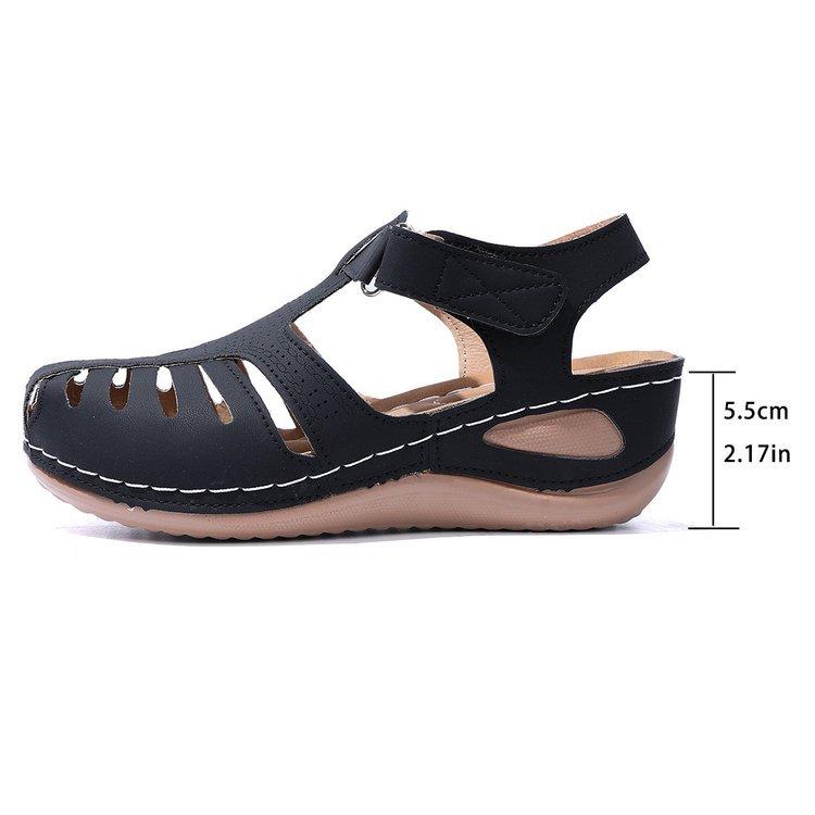 Large size thick sole hollow round head Roman sandals summer new Velcro buckle with rocking line women's shoes
