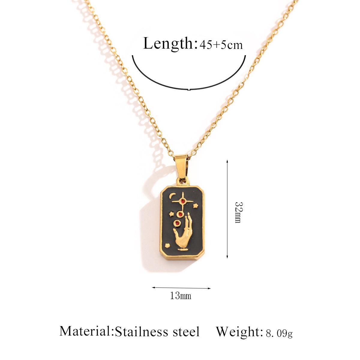 Elegant European Retro Drip Oil Tarot Card Pendant: 3D Embossed Stainless Steel Necklace