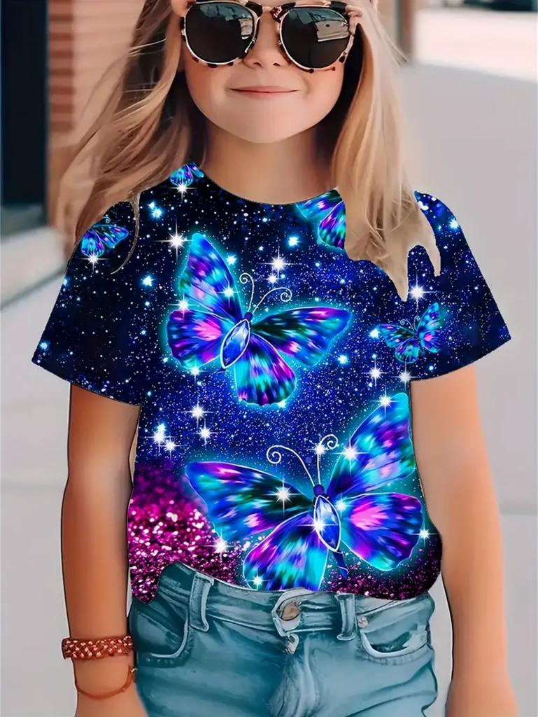 Abbigliamento Bambina Vestiti Bambina Maglietta Manica Corta Bambina Stampa Farfalla Carina Kawaii Girocollo Top Bambina Vestiti Estivi Bambini