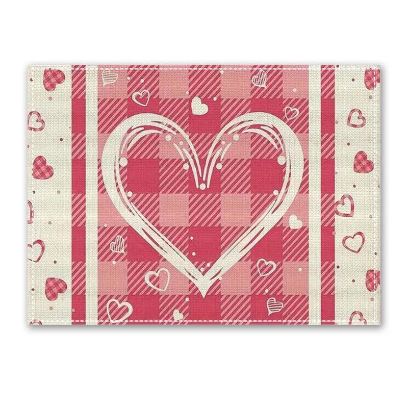 1PC Heart Placemat Dining Table Decor Linen Tableware Coaster Kitchen Accessories For Valentine's Day Couple Confession Lover
