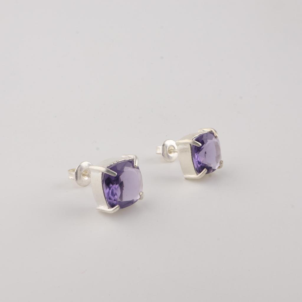 Iolite Gemstone 925 Sterling Silver Handcrafted Women Jewelry Tiny Minimalist Stud Earring 1" EE-181-11
