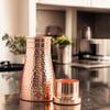 Pure Copper Bedroom Water Bottle with Inbuilt Glass, Hammered Shine Design, Drinkware and Storage Purpose, 950 ml