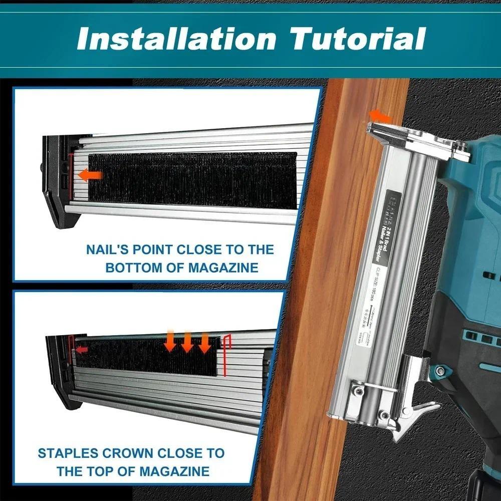 2 In 1 Cordless Portable Nailer Stapler Framing U-shape Nail Woodworking Power Tools Brushless Electric Air Nail Gun