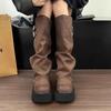 Thick-soled Heightened Fried Street Western Knight Boots Women's 2025 Autumn Long Boots Muffin Bottom Pant Boots