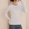 Combed Cotton Fabric Cotton Elastane Light Gray Round Neck Slim Fit Fashion Slim Long Sleeve Top
