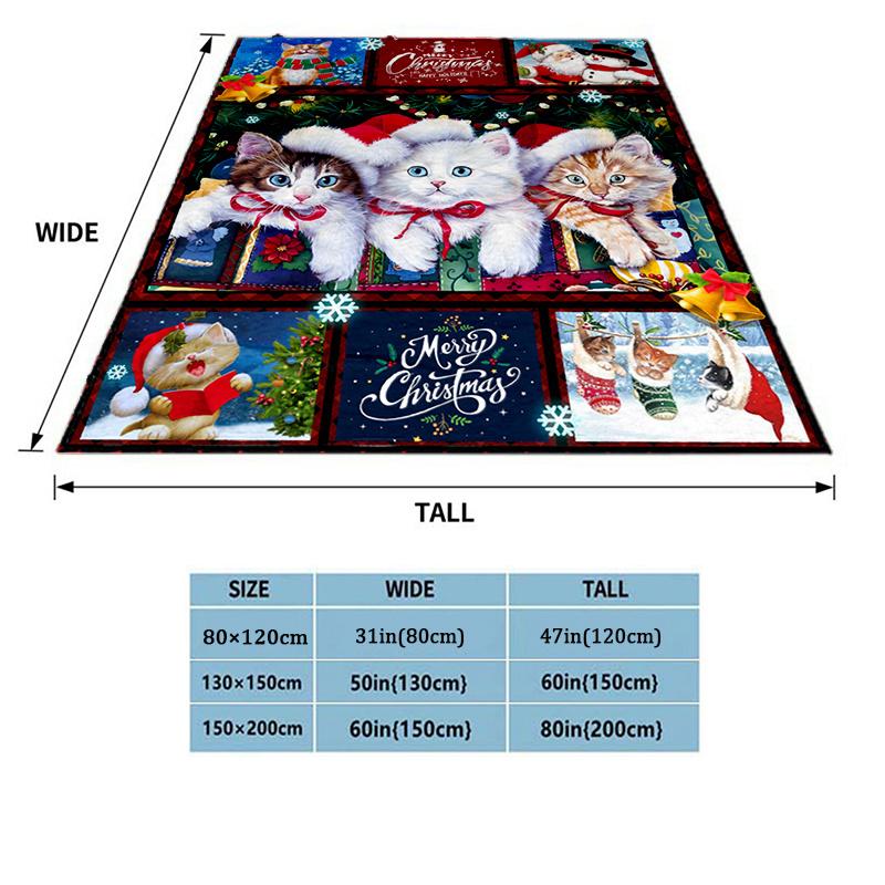 Cozy Christmas Cat Santa Fleece Throw Soft Lightweight Flannel Blanket with Digital Print for Sofa Bed Travel Camping, Gift