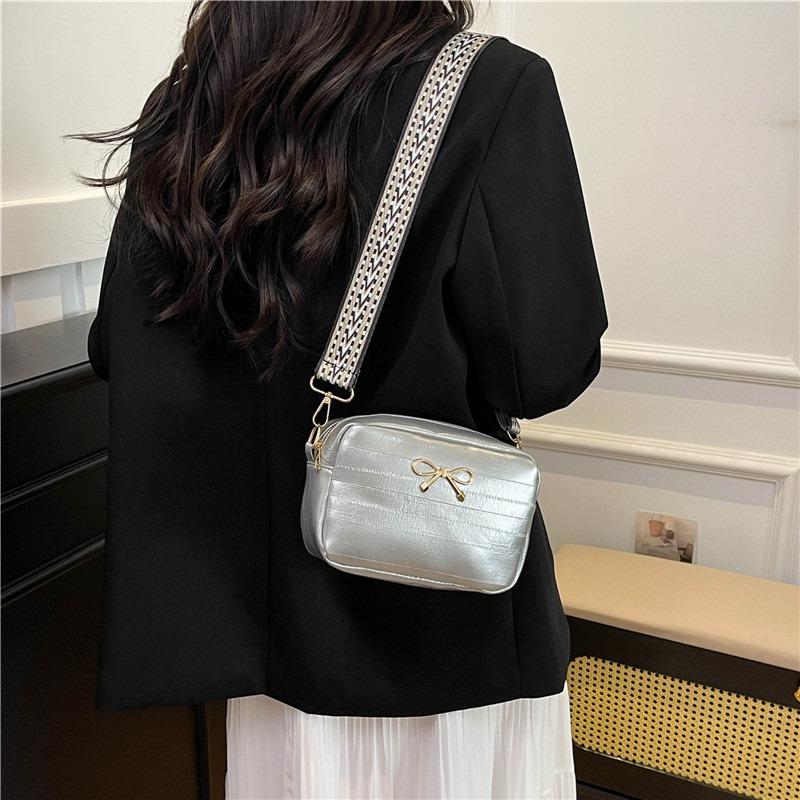 Bow Wide Shoulder Strap Casual Versatile Summer New Solid Color Beautiful Fashion Single Shoulder Messenger Bag Women