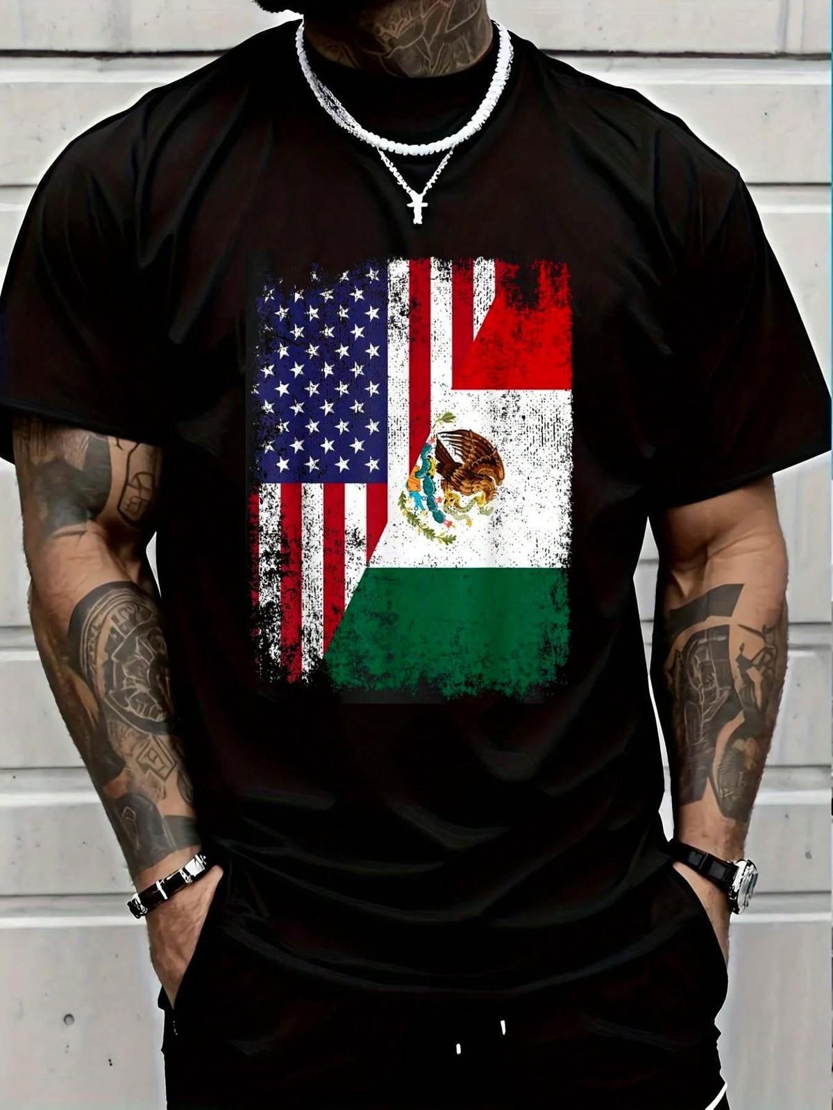 100% Cotton American Mexican Roots Half American USA Mexico Flags T-Shirt S разноцветный