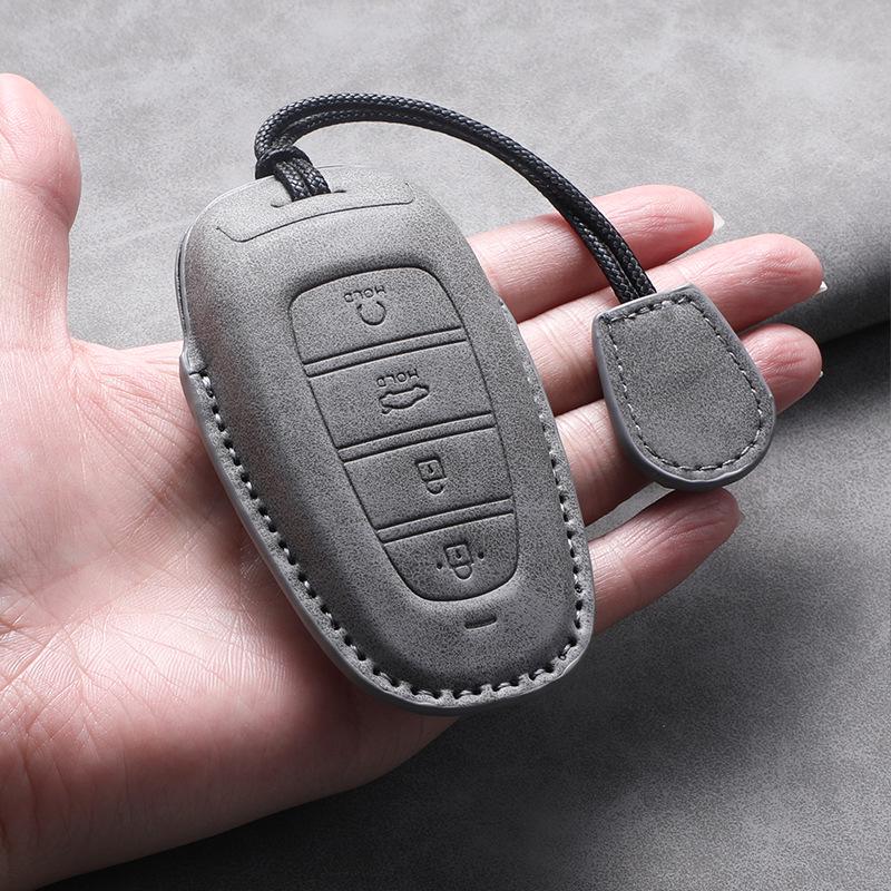 Hyundai Tucson 2023-24 L Key Case: Lambskin Leather Protective Shell for Men & Women, Full Wrap.