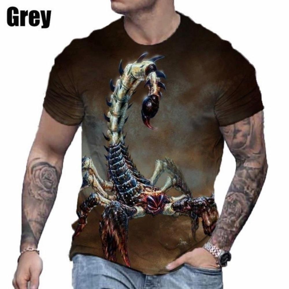 

Short sleeved T-shirt with 3D scorpion pattern, men s casual T-shirt XS