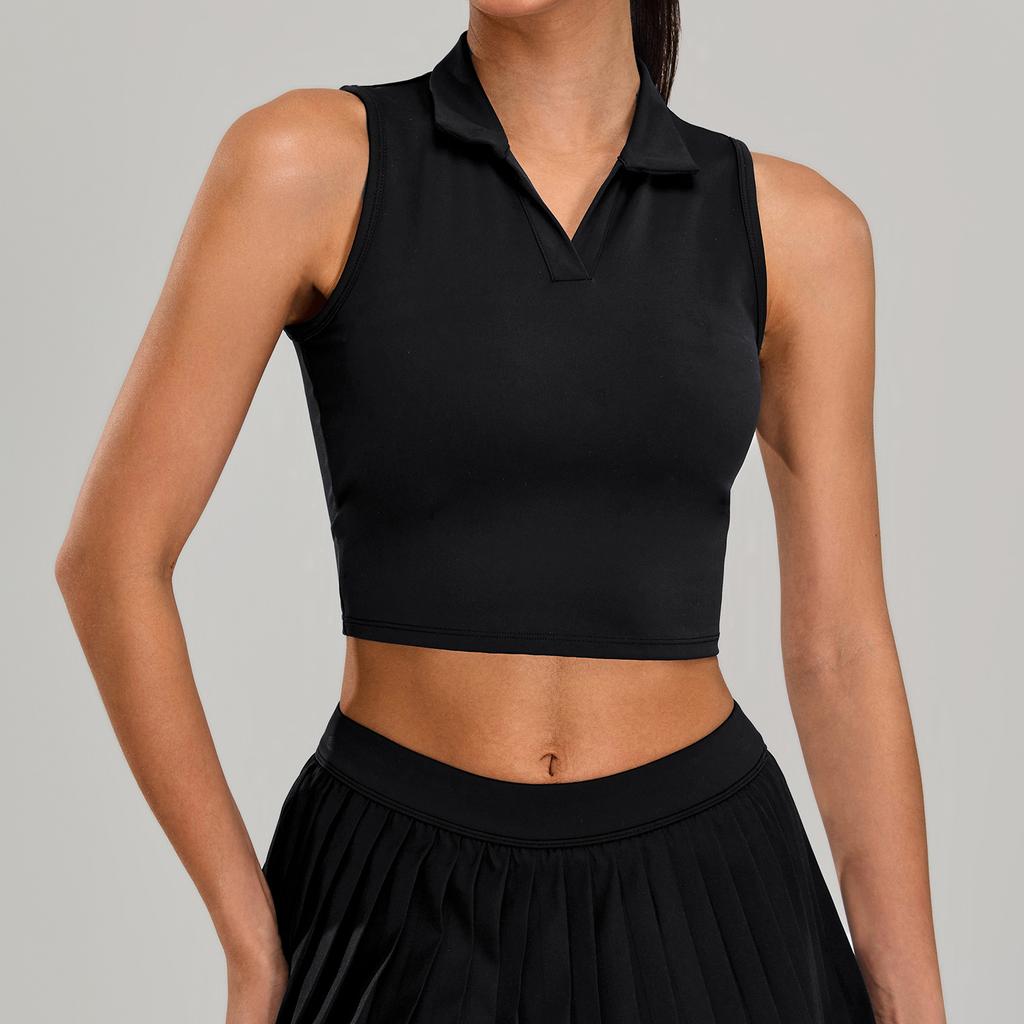 Cloudy breathable lapel sport polo shirt for women's outdoor fitness, running, tennis, sleeveless yoga top