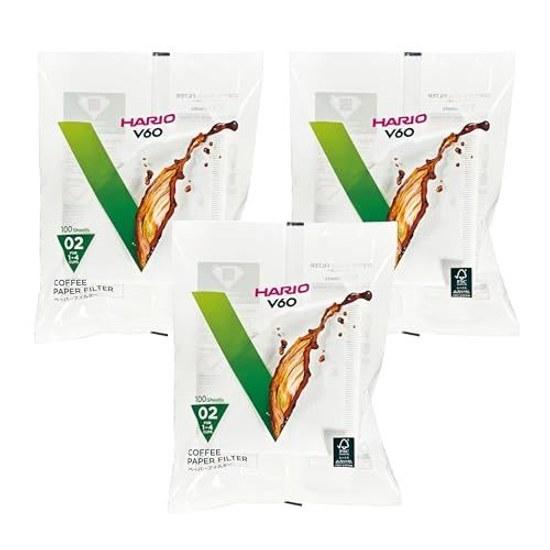 Hario Genuine Product VCF-02-100W Paper Filter Compatible Size 02 1-4 Cups 300 Sheets (Set 3 Packs 100 Sheets) V60 Coffee Dripper White