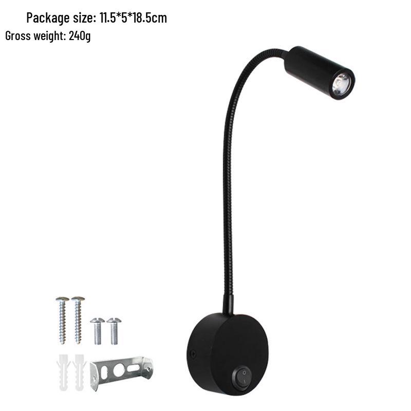 3W LED Svanehals Leselampe, Veggmontert Nattbordsspotlight