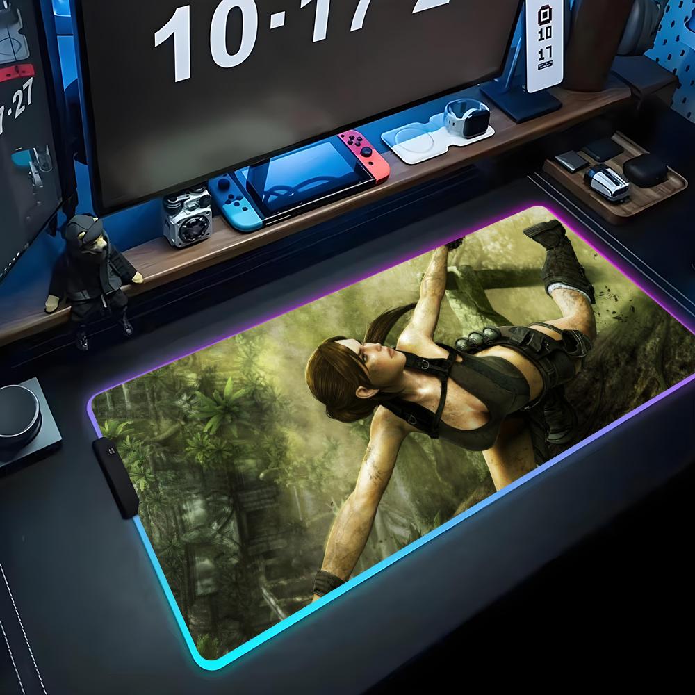 

TOMB RAIDER Mouse Pad RGB Gaming Mousepad Big LED Pad PC Desk Mat Luminous Mouse Pad Large Keyboard Mats Table Rug With Backlit RGB600x300x3mm